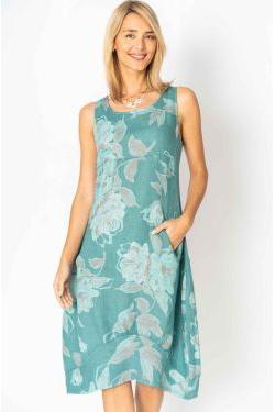 MADE IN ITALY FLORAL PRINT LINEN BALLOON DRESS