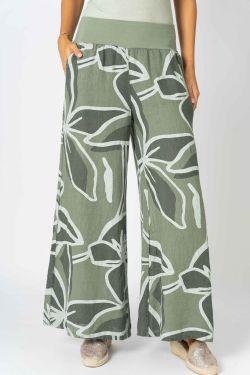 MADE IN ITALY LINEN LEAF PANT in OLIVE 8730