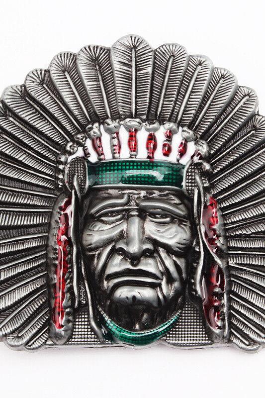 Indian Tribal Chief Head Western Belt Buckle