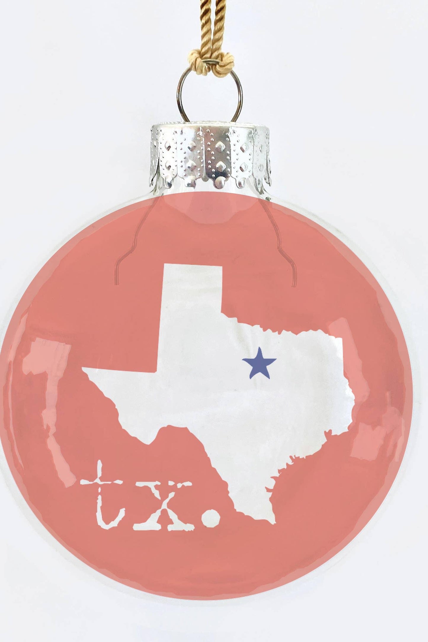 Waxahachie Texas State With Star See-Through Glass Ornament
