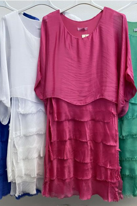 X MADE IN ITALY SILK RUFFLE DRESS W/SLEEVE~ 64887