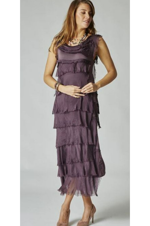 MADE IN ITALY LONG SILK RUFFLE DRESS 2031