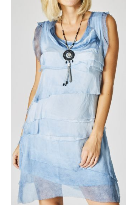 MADE IN ITALY LONG SILK RUFFLE DRESS 2031
