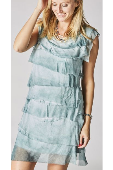 MADE IN ITALY SILK RUFFLE DRESS, SHORT ~ 14 COLORS 8900