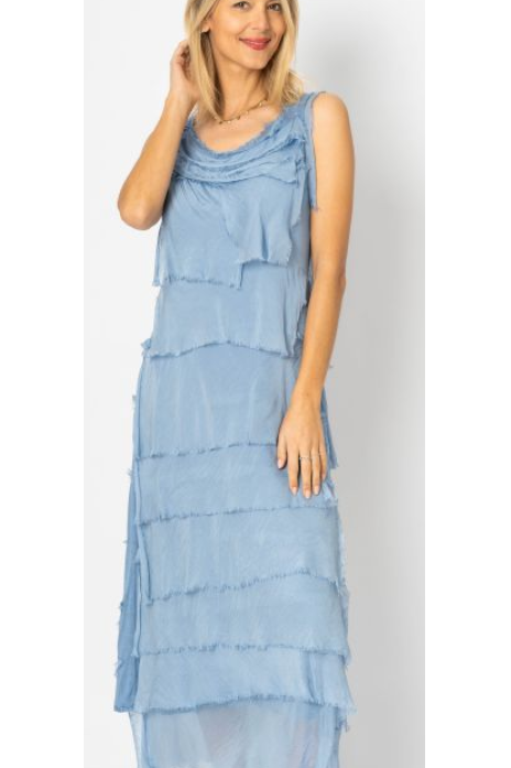 MADE IN ITALY LONG SILK RUFFLE DRESS 2031