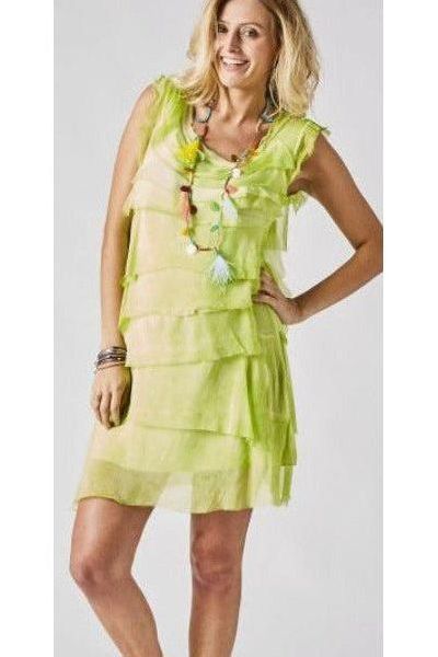 MADE IN ITALY SILK RUFFLE DRESS, SHORT ~ 14 COLORS 8900