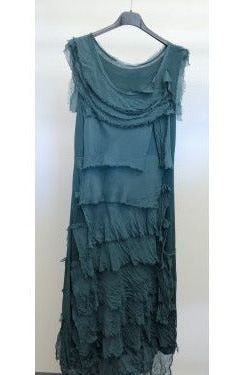 MADE IN ITALY LONG SILK RUFFLE DRESS 2031