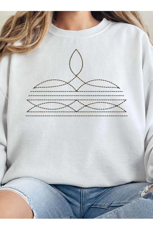 X Western Boot Stitch Sweatshirt -XL / White Tee