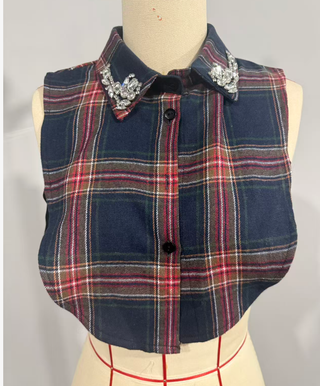Diamond Studded Detachable Shirt Collar: Red / One_size