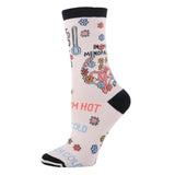 Sock with colorful text and graphics on a white background