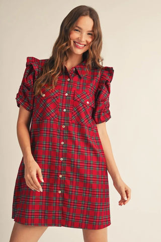 RESSA RED PLAID DRESS 15936