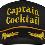 Black cap with 'Captain Cocktail' text in yellow on a white background