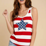 4th of July Star Stripe Tank Top: RED / M