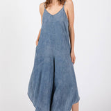 DENIM SLOUCHY FITTED JUMPSUIT - VJ3103A: MED WASH / S
