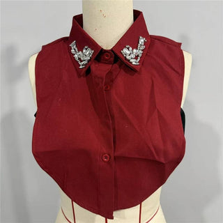 Diamond Studded Detachable Shirt Collar: LEOPARD / One_size