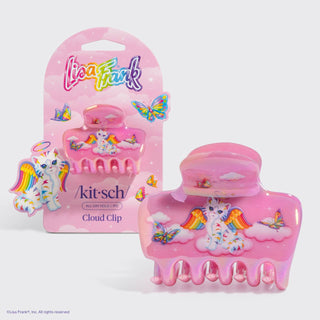 Pink hair clip with unicorn design and 'Lisa Frank' packaging on a white background
