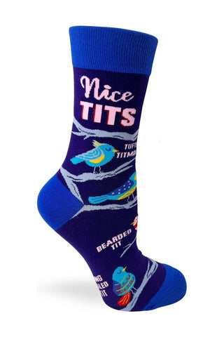 Nice Tits" Ladies' Novelty Crew Socks Featuring Cute Birds