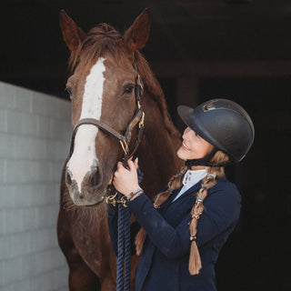 "Gallop" Horse & Bit Equestrian Accents in Rich Brown & Blue Hair Tie Bracelets: Medium
