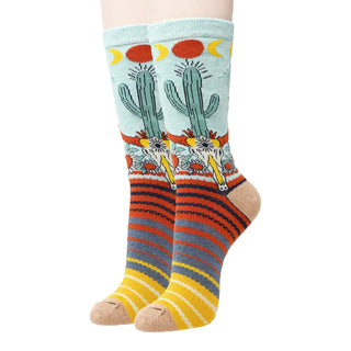 Colorful socks with cactus design on a white background