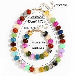 Irregular Barrel Bead Necklace & Bracelet Set Boho Jewelry: Necklace / M