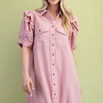 MAUVE dress with ruffle puff sleeve
