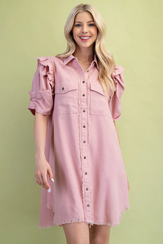 MAUVE dress with ruffle puff sleeve
