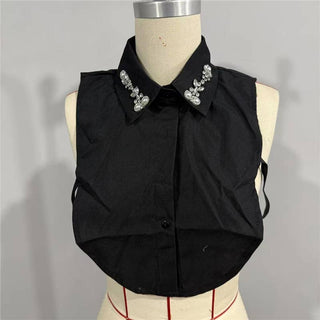 Diamond Studded Detachable Shirt Collar: White1 / One Size