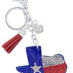 Keychain with Texas-shaped flag pendant on a white background