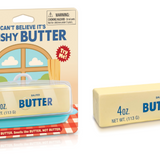 Squishy butter toy with packaging on a white background