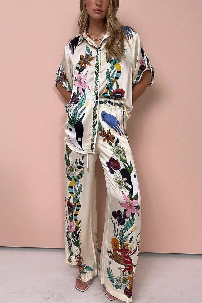 Vintage Print Trouser in Apricot