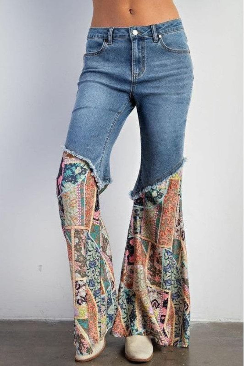 EL PRINT BOTTOM DENIM JEANS