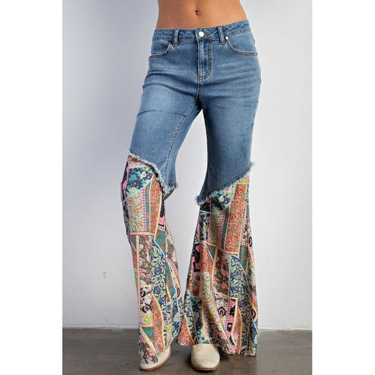 EASEL PRINT BOTTOM DENIM JEANS