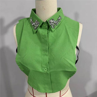 Diamond Studded Detachable Shirt Collar: Red2 / One Size
