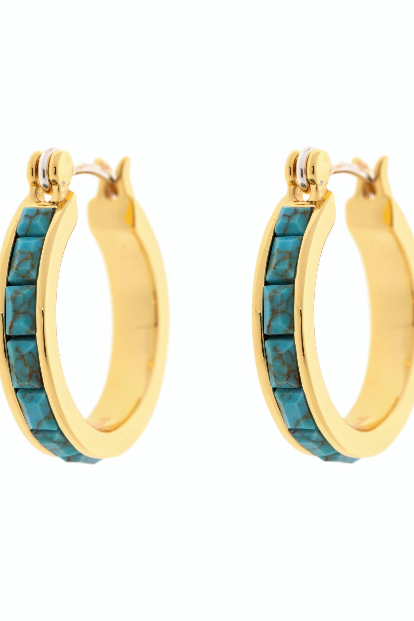 PURA VIDA EARRINGS, HOOP GOLD & TURQ