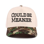 Cap with 'CCould Be Meaner' text on a white background