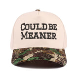 Cap with 'CCould Be Meaner' text on a white background