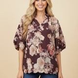 IRA FLORAL TOP 20123 BURGUNDY