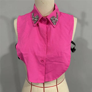 Diamond Studded Detachable Shirt Collar: Red3 / One Size