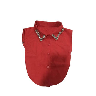 Diamond Studded Detachable Shirt Collar: Red2 / One Size