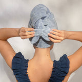 Microfiber Hair Towel with Bow - Blue