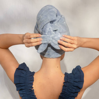 Microfiber Hair Towel with Bow - Blue