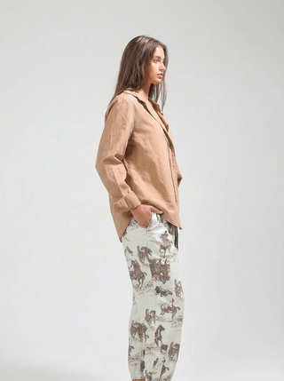 NB80007-5 Horse Print Elastic Waist Cuffed Sweatpants: CREAM COMBO / M