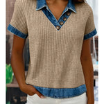 tan sweater and denim top 