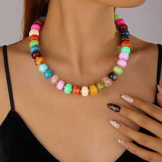 Irregular Barrel Bead Necklace & Bracelet Set Boho Jewelry: Necklace / M
