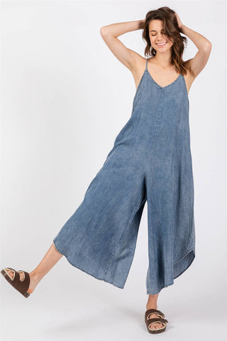 DENIM SLOUCHY FITTED JUMPSUIT - VJ3103A: MED WASH / S