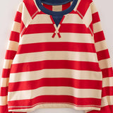 NT12828-Casual Stripe Cropped Top: PINK/SEAFOAM / S-M-L/2-2-2