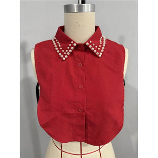 Diamond Studded Detachable Shirt Collar: Black / One Size