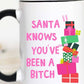 Santa Knows Funny Christmas Mug, Ceramic Mug, Christmas: All White / 15oz