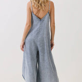 DENIM SLOUCHY FITTED JUMPSUIT - VJ3103A: MED WASH / S