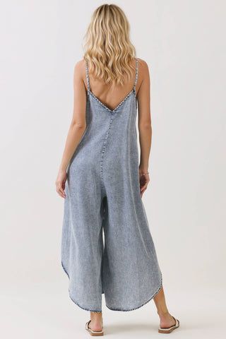 DENIM SLOUCHY FITTED JUMPSUIT - VJ3103A: MED WASH / S
